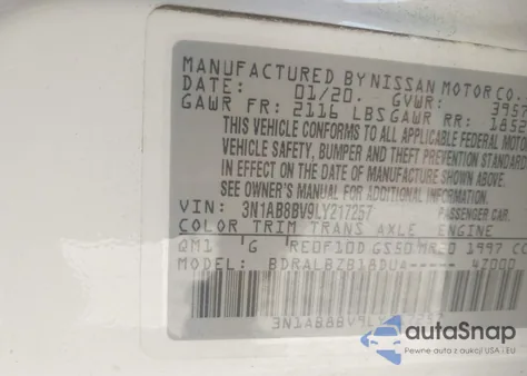 2020 Nissan Sentra S Xtronic Cvt из США, поврежденный, VIN 3N1AB8BV9LY217257